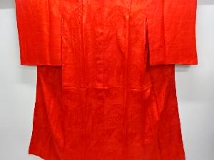 アンティーク　綸子檜扇に草花模様織出し長襦袢